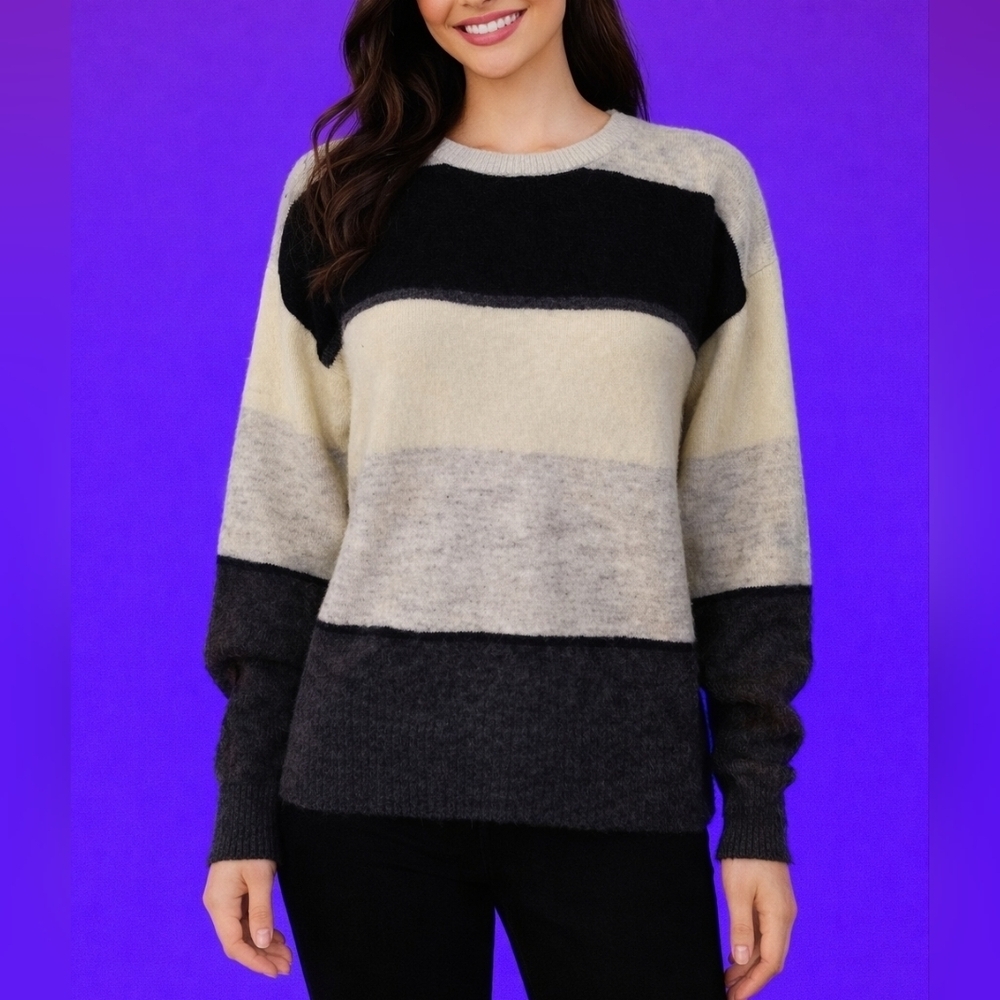 VTG H&M Mohair Wool Color Block Crew Neck Unisex Varsity Sweater